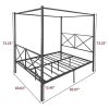 Metal Canopy Bed Frame, Platform Bed Frame Queen with X Shaped Frame Queen Black