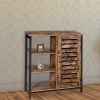 Wooden Storage Cabinet with Shutter Door and 3 Compartments; Rustic Brown; DunaWest