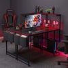 Double Sided 44 Inch Computer Desk with LED Light Gaming Desk with 4 Shelves Carbon Fiber