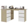 vidaXL Corner Desk White and Sonoma Oak 57.1"x39.4"x29.9" Engineered Wood