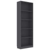 vidaXL 5-Tier Book Cabinet Gray 23.6"x9.4"x68.9" Engineered Wood