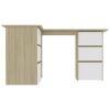 vidaXL Corner Desk White and Sonoma Oak 57.1"x39.4"x29.9" Engineered Wood