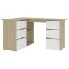 vidaXL Corner Desk White and Sonoma Oak 57.1"x39.4"x29.9" Engineered Wood