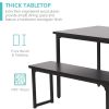 Modern 3 Pieces Dining Room Table Set with Two Benches; 3 Pieces Farmhouse Kitchen Table Set with Metal Frame and MDF Board; Small Dining Table Furnit