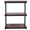 Industrial End Table with 3 Tier Wooden Shelves and Metal Frame; Brown and Black; DunaWest