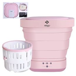 Portable Washing Machine Mini Washer with Drain Basket, Foldable Small Washer for Underwear, Socks, Baby Clothes, Towels, Delicate Items (Pink) (Color: Pink)