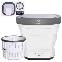 Portable Washing Machine Mini Washer with Drain Basket, Foldable Small Washer for Underwear, Socks, Baby Clothes, Towels, Delicate Items (Pink) (Color: White)