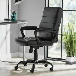 Bonded leather mid-back manager office chair in various finishes (Color: Black)