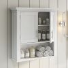 2 door bathroom storage wall cabinet with 1 open shelf and 2 interior shelves; white; gray