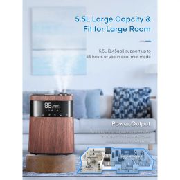 Humidifier; 5.5L Warm and Cool Mist Humidifier for Bedroom; Customizable Humidity; Essential Tray; 12 Hour Timer; for Living Room; Office and Nursery (Color: Wood Color)