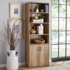 Traditional 5-Tier Bookshelf with Doors in Weathered Oak and Black