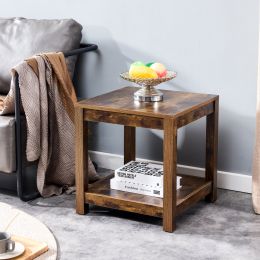 Side Table , 2-Tier Small Space End Table ,Modern Night Stand, Sofa table, Side Table with Storage Shelve (Color: Rustic Brown)