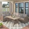 Patio Outdoor Furniture PE Rattan Wicker Conversation Set All-Weather Sectional Sofa Set with Table & Soft Cushions