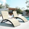 Patio Wicker Sun Lounger, PE Rattan Foldable Chaise Lounger with Removable Cushion and Bolster Pillow, Black Wicker and Beige Cushion (2 sets)