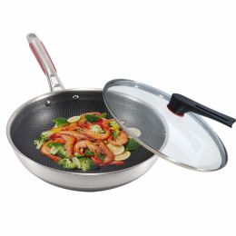 KBH Non-stick Wok, 316L Stainless Steel Stir-fry Pan, Less Oil Honeycomb Wok (Size: 32Cm)