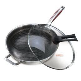 KBH Non-stick Wok, 316L Stainless Steel Stir-fry Pan, Less Oil Honeycomb Wok (Size: 34Cm)