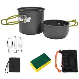 Outdoor Hiking Picnic Camping Cookware Set Picnic Stove Aluminum Pot Pans Kit (Color: Grey, Option: 8 Pcs)