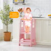 Kid's Wooden Kitchen Step Stool, Adjustable Platform Standing Tower, with Safety Guardrail Child Studying Tower, Toddler Stool for Bathroom, Cooking H