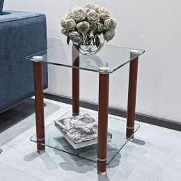 1-Piece Side Table ;  2-Tier Space End Table ; Modern Night Stand;  Sofa table;  Side Table with Storage Shelve (Color: Transparent+Walnut)