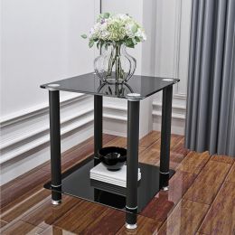 1-Piece Side Table ;  2-Tier Space End Table ; Modern Night Stand;  Sofa table;  Side Table with Storage Shelve (Color: Black)