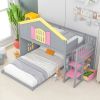 Twin over Full House Bunk Bed with Pink Staircase and Drawer;  Shelves Under the Staircase;  House Shaped Bed with Windows