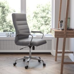 High Back Leather Soft Executive Swivel Office Chair with Frame and Armrests; Various Options (Color: Gray/Chrome)