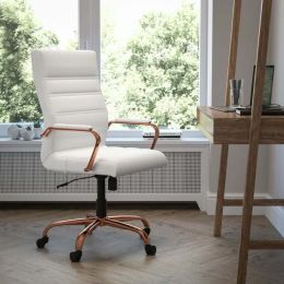 High Back Leather Soft Executive Swivel Office Chair with Frame and Armrests; Various Options (Color: White/Rose Gold)