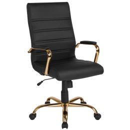 High Back Leather Soft Executive Swivel Office Chair with Frame and Armrests; Various Options (Color: Black/Rose Gold)