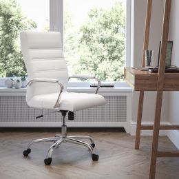 High Back Leather Soft Executive Swivel Office Chair with Frame and Armrests; Various Options (Color: White/Chrome)