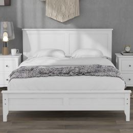 Modern White Solid Wood Full Platform Bed (Color: White)