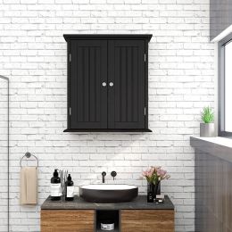 Bathroom wall cabinet; space saving storage cabinet above toilet; medicine cabinet with 2 doors and adjustable shelves; cupboard (Color: Black)