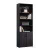 Traditional 5-Tier Bookshelf with Doors in Weathered Oak and Black