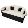 Outdoor rattan daybed sunbed with Retractable Canopy Wicker Furniture, Round Outdoor Sectional Sofa Set, black Wicker Furniture Clamshell Seating with