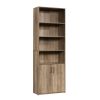 Traditional 5-Tier Bookshelf with Doors in Weathered Oak and Black