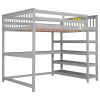 Full Size Loft Bed with Storage Shelves and Under-bed Desk