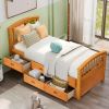 Twin Size Platform Storage Bed Solid Wood Bed with 6 Drawers