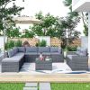 9-piece Outdoor Patio Large Wicker Sofa Set, Rattan Sofa set for Garden, Backyard,Porch and Poolside, Gray wicker