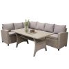 Patio Outdoor Furniture PE Rattan Wicker Conversation Set All-Weather Sectional Sofa Set with Table & Soft Cushions