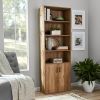 Traditional 5-Tier Bookshelf with Doors in Weathered Oak and Black