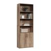 Traditional 5-Tier Bookshelf with Doors in Weathered Oak and Black