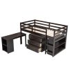 Low Study Twin Loft Bed with Cabinet and Rolling Portable Desk