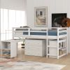 Low Study Twin Loft Bed with Cabinet and Rolling Portable Desk