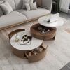 Ziv Lift-top Modern Nesting Coffee Table Set Of 2; White Sintered Stone Coffee Table Set; Fully-assembled; 31.5'; Brown