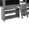 Twin Size Low Loft Bed with Two Movable Shelves and Ladder; with Decorative Guardrail Chalkboard