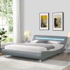 Faux Leather Upholstered Platform Bed Frame with led lighting , Curve Design, Wood Slat Support, No Box Spring Needed, Easy Assemble, Queen Size,