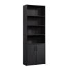 Traditional 5-Tier Bookshelf with Doors in Weathered Oak and Black