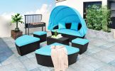 Outdoor rattan daybed sunbed with Retractable Canopy Wicker Furniture, Round Outdoor Sectional Sofa Set, black Wicker Furniture Clamshell Seating with