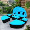 Outdoor rattan daybed sunbed with Retractable Canopy Wicker Furniture, Round Outdoor Sectional Sofa Set, black Wicker Furniture Clamshell Seating with