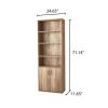 Traditional 5-Tier Bookshelf with Doors in Weathered Oak and Black