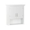 2 door bathroom storage wall cabinet with 1 open shelf and 2 interior shelves; white; gray